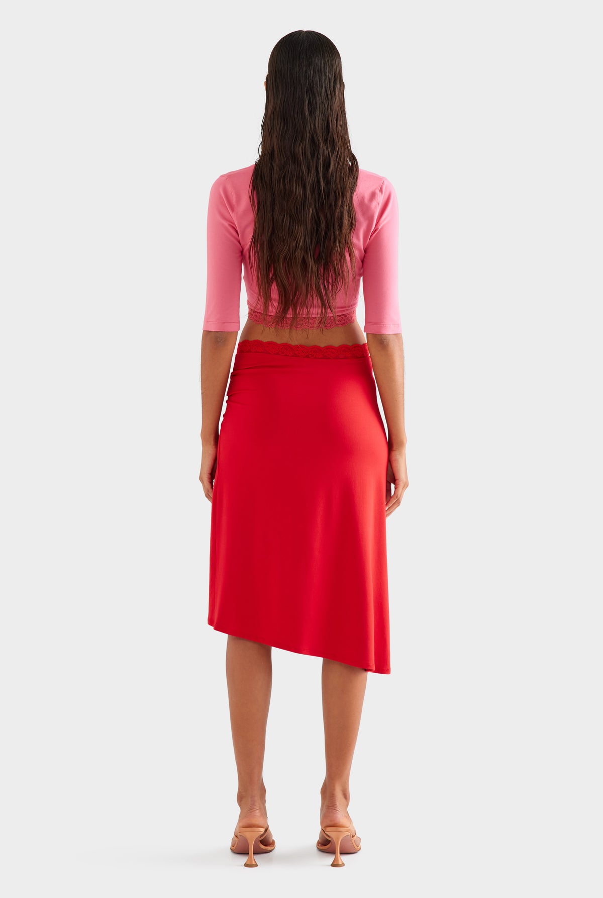Lace Twist Midi Skirt - Catalan Red