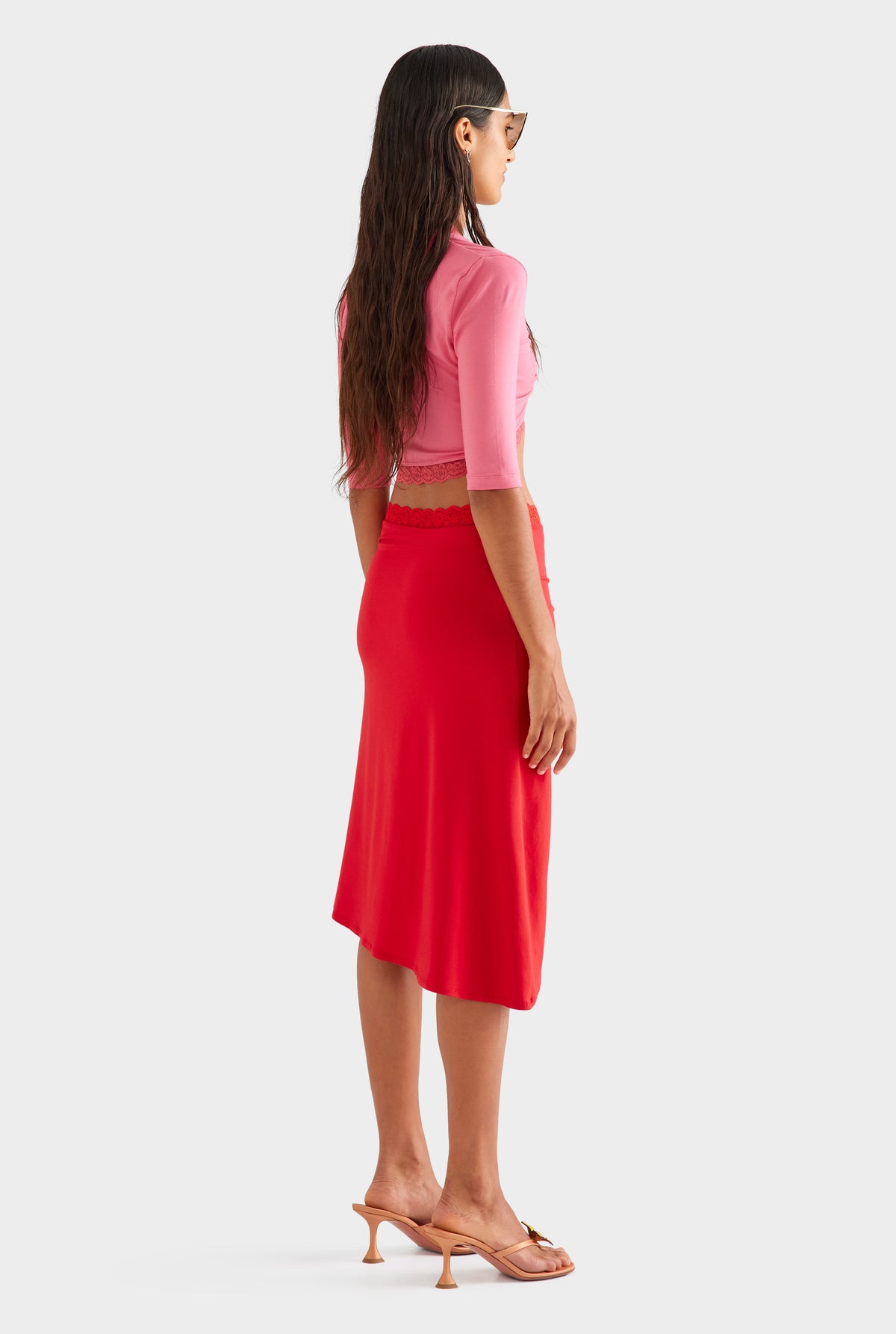 Lace Twist Midi Skirt - Catalan Red