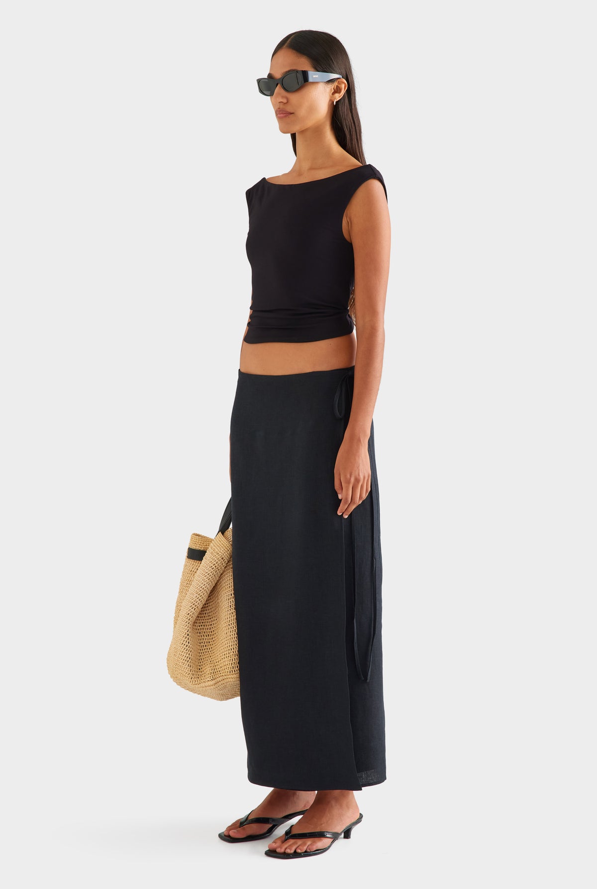 Twist Back Boat Neck Top - Black