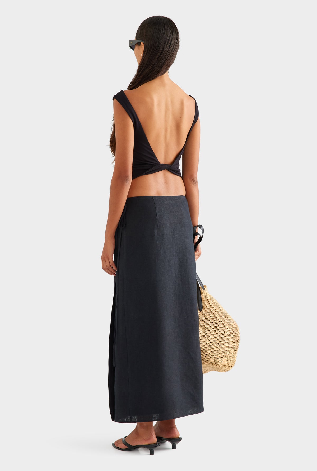 Twist Back Boat Neck Top - Black