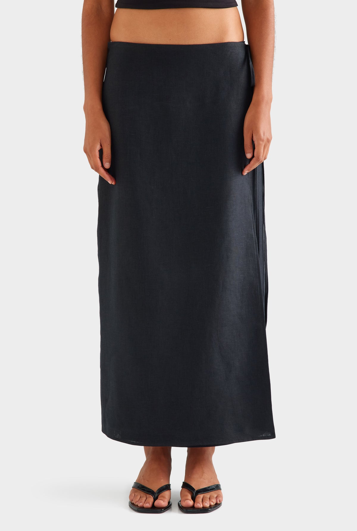 Linen Wrap Maxi Skirt - Black