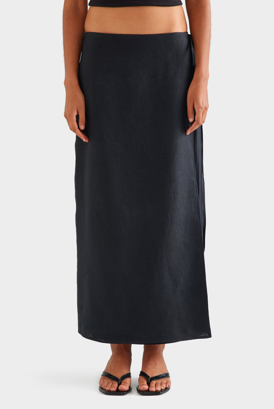 Linen Wrap Maxi Skirt - Black