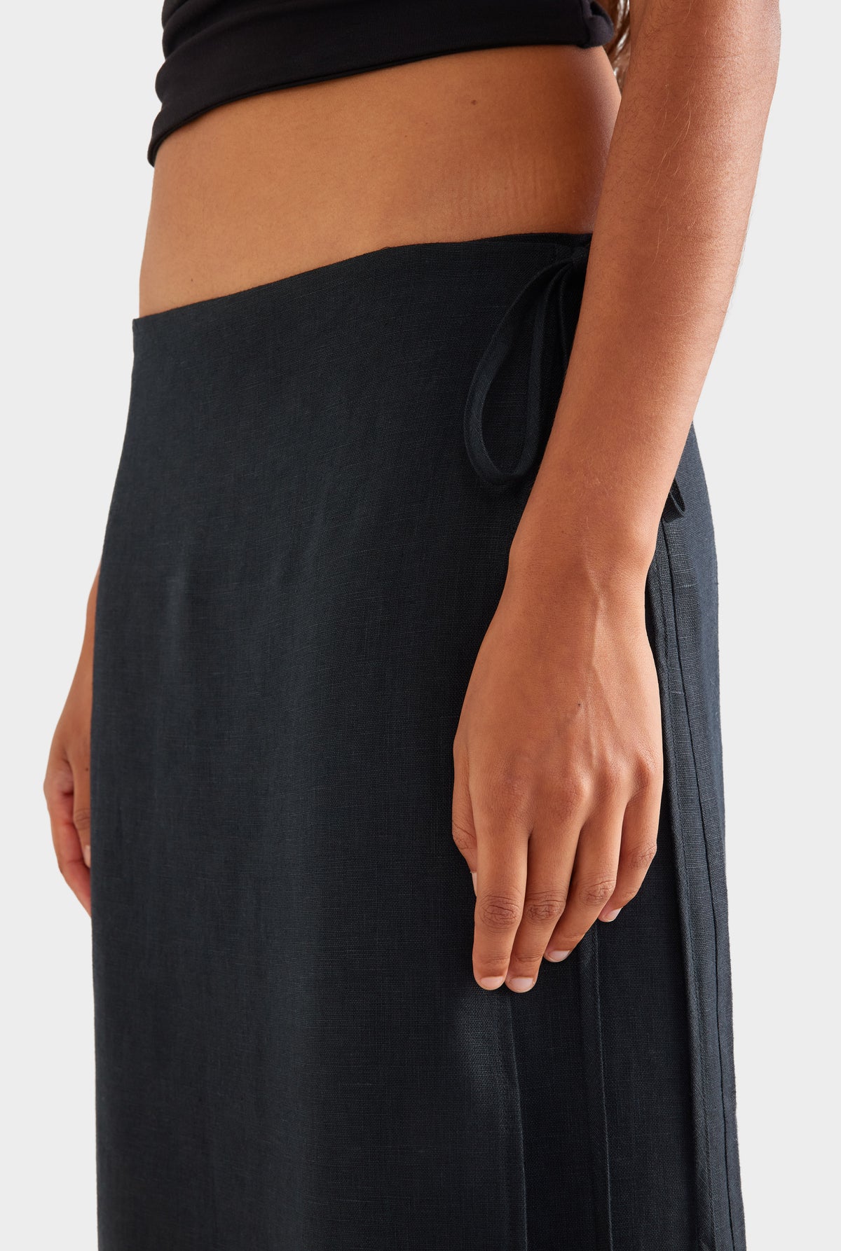 Linen Wrap Maxi Skirt - Black