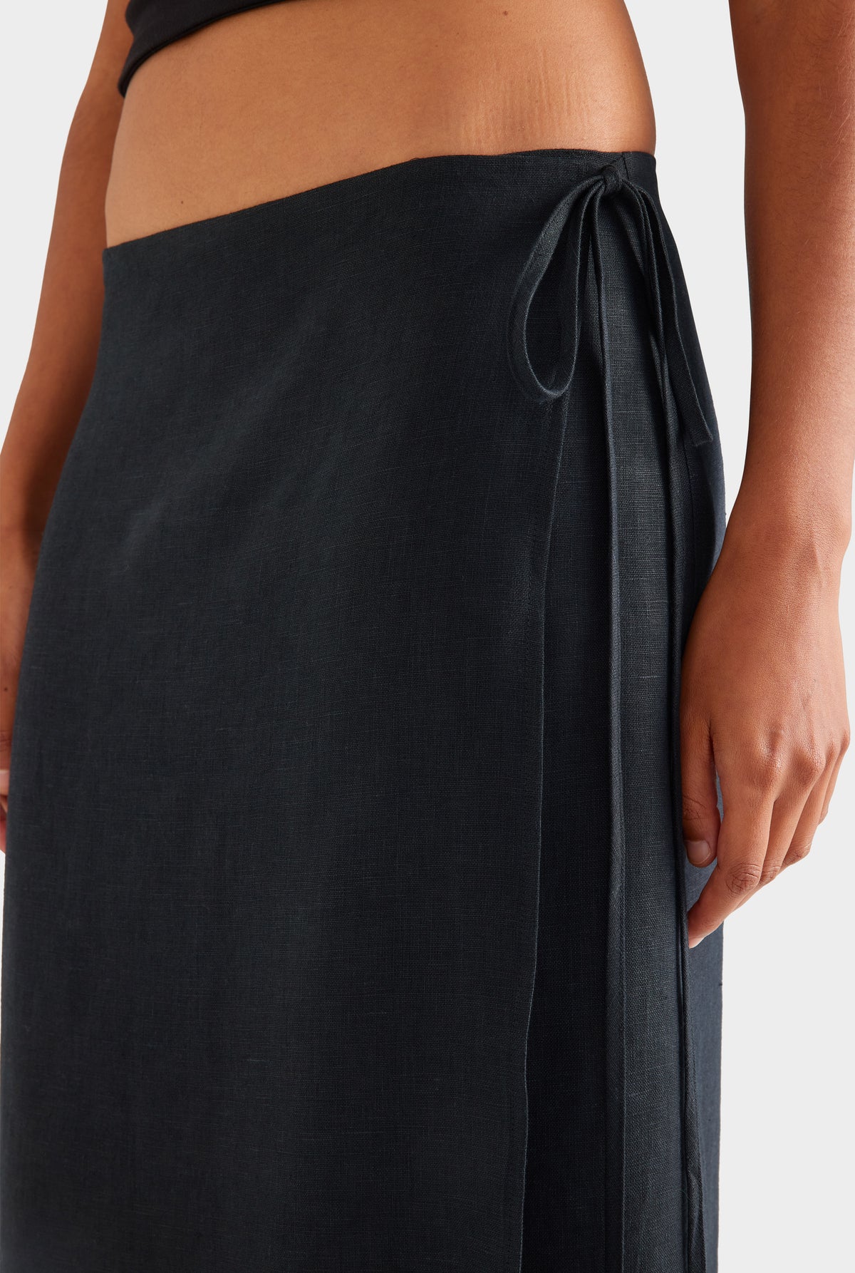 Linen Wrap Maxi Skirt - Black