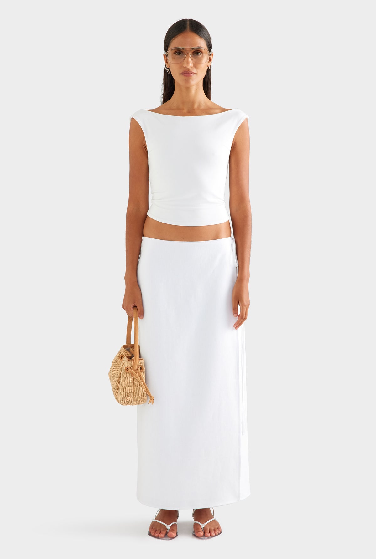 Linen Wrap Maxi Skirt - White