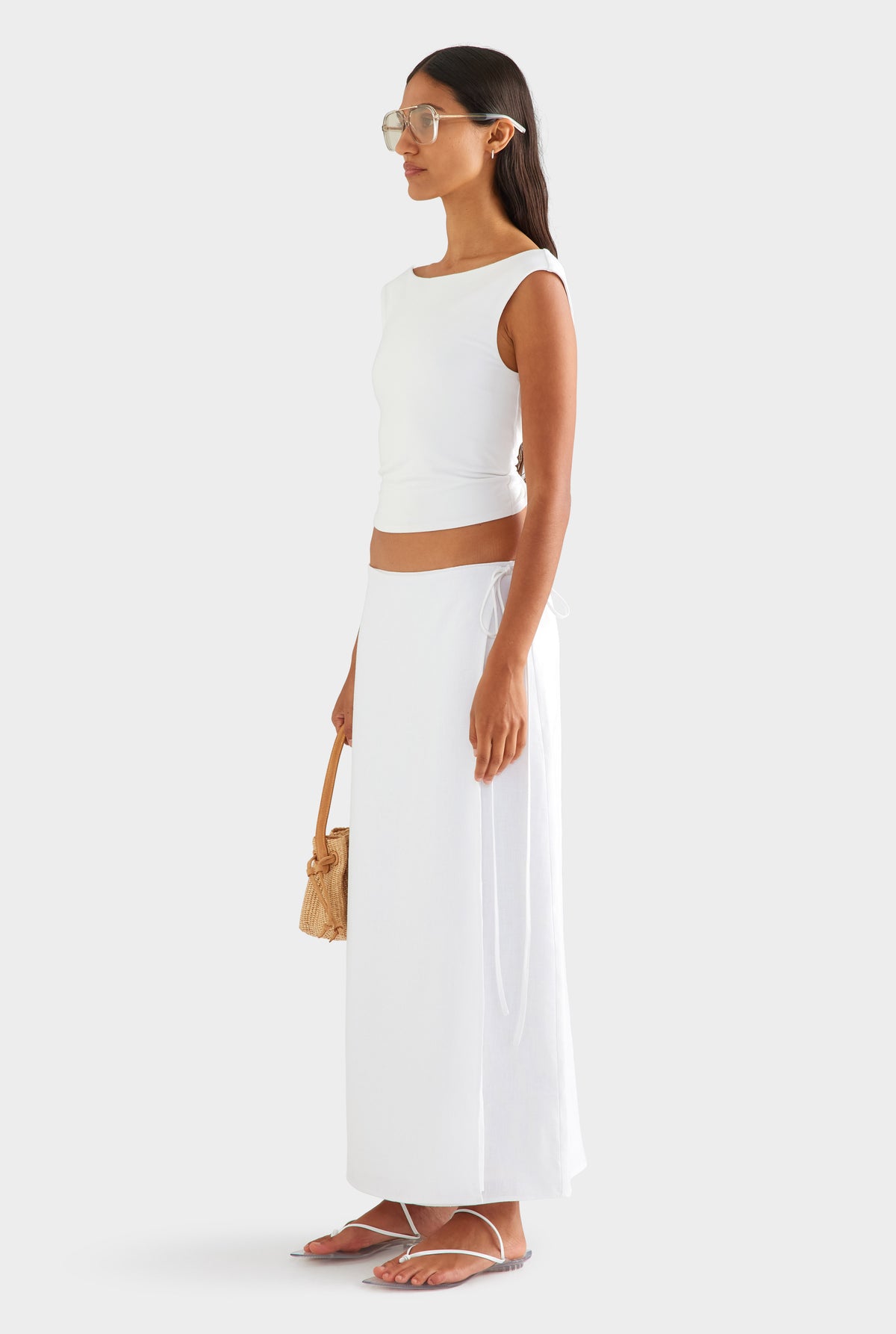 Linen Wrap Maxi Skirt - White