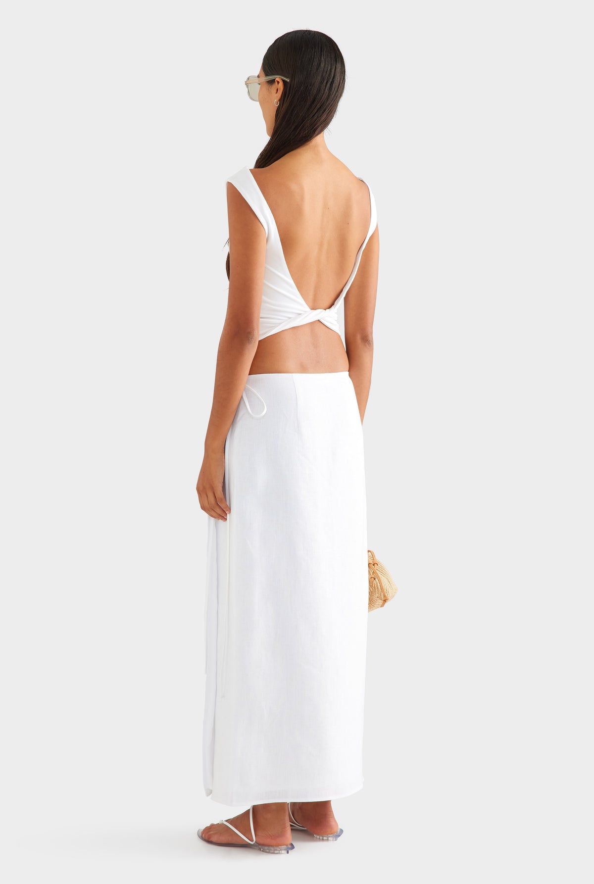 Linen Wrap Maxi Skirt - White
