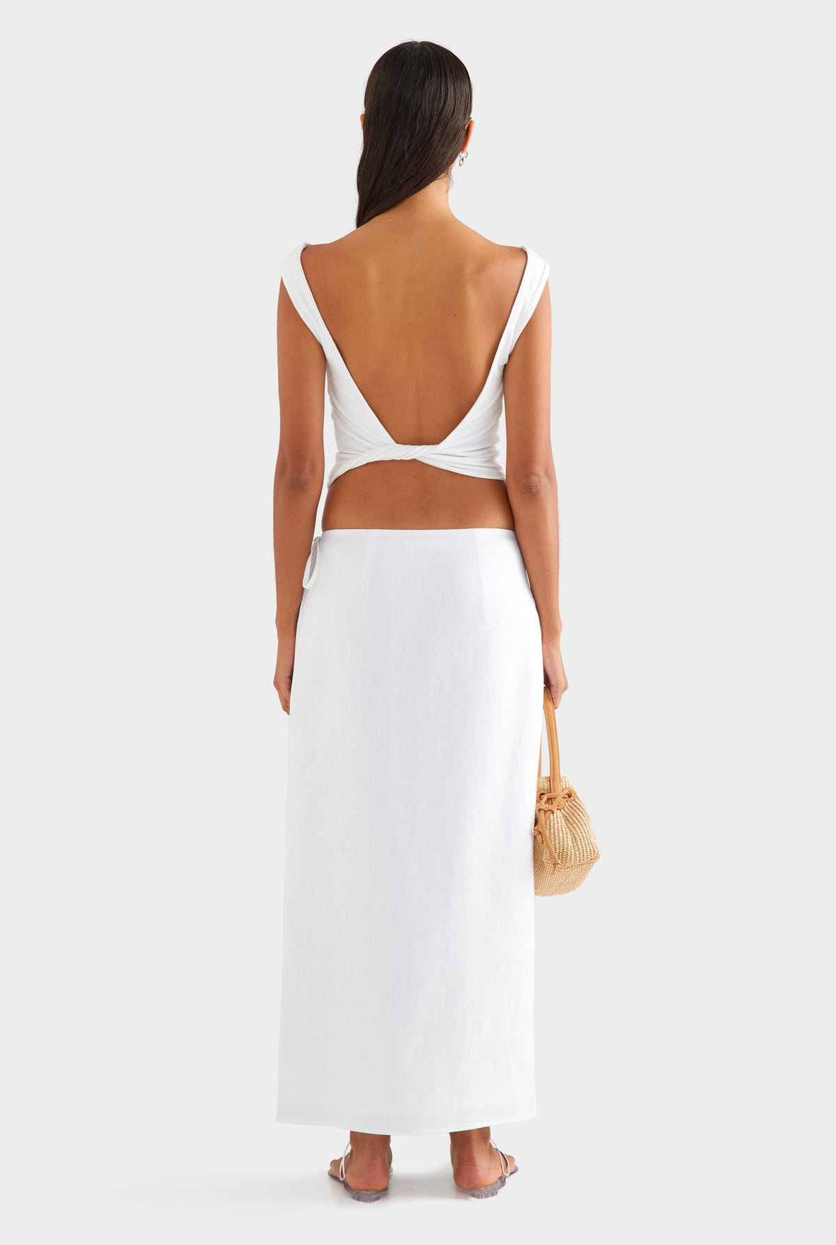 Linen Wrap Maxi Skirt - White
