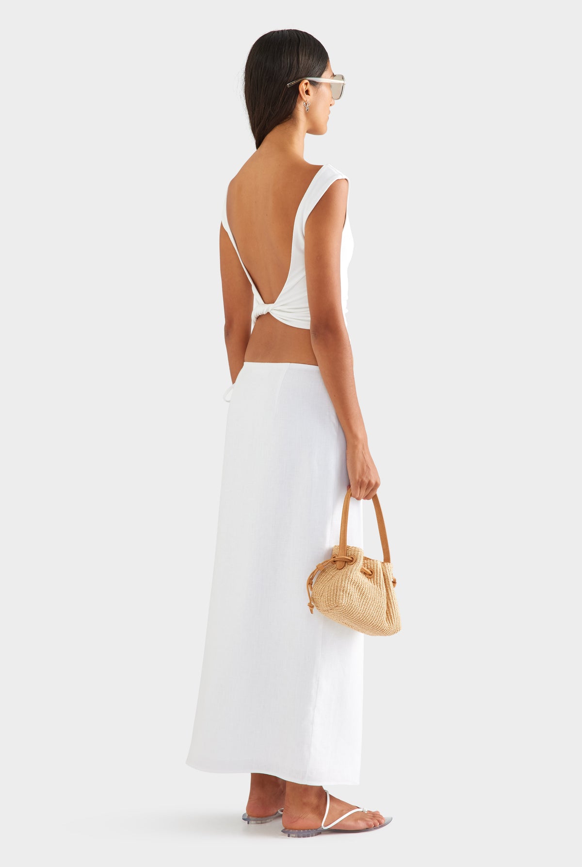 Twist Back Boat Neck Top - White