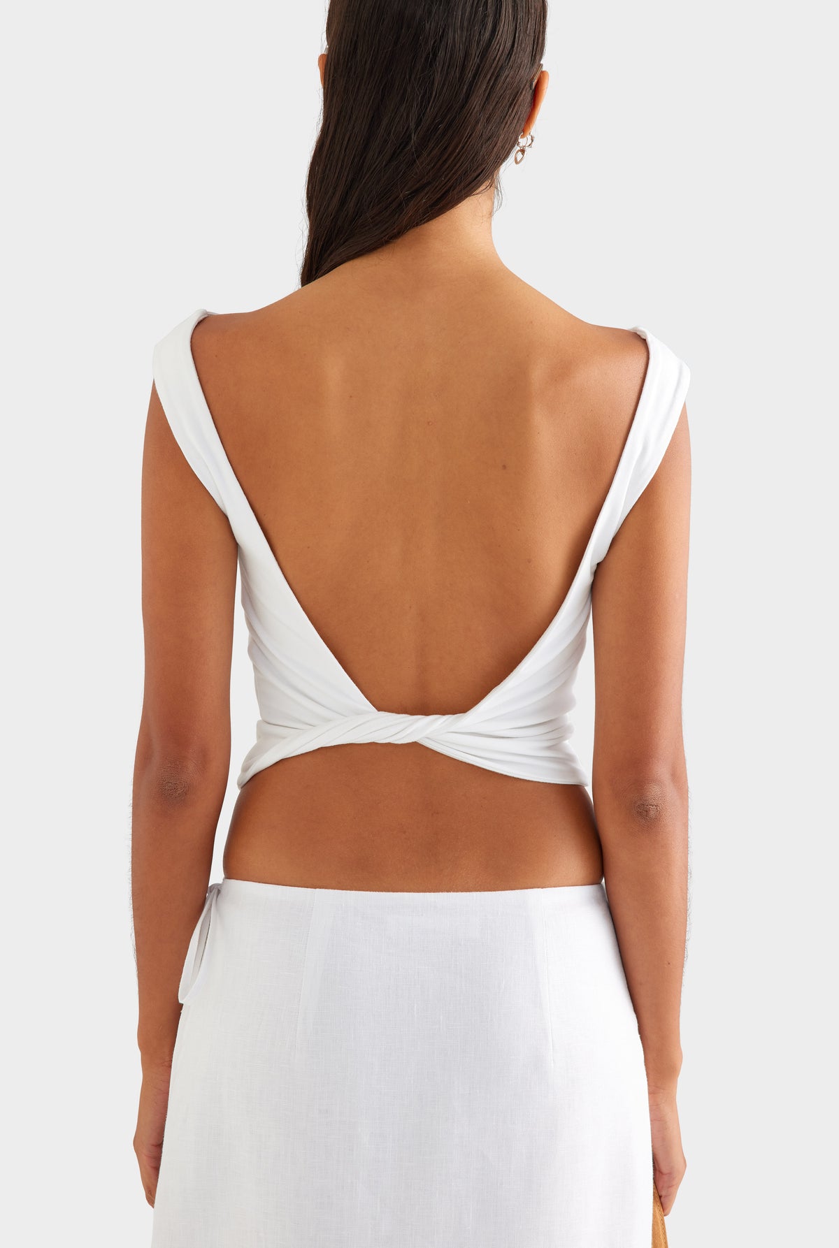 Twist Back Boat Neck Top - White