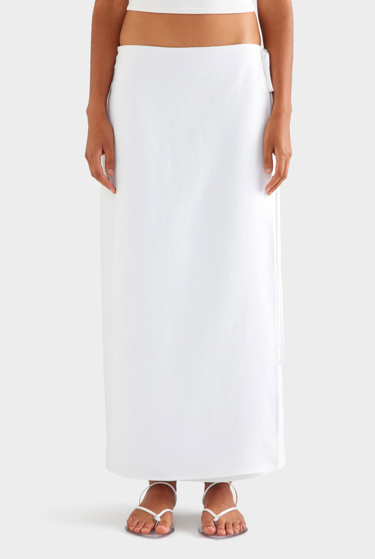 Linen Wrap Maxi Skirt - White