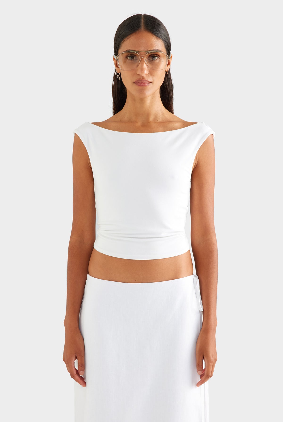 Twist Back Boat Neck Top - White