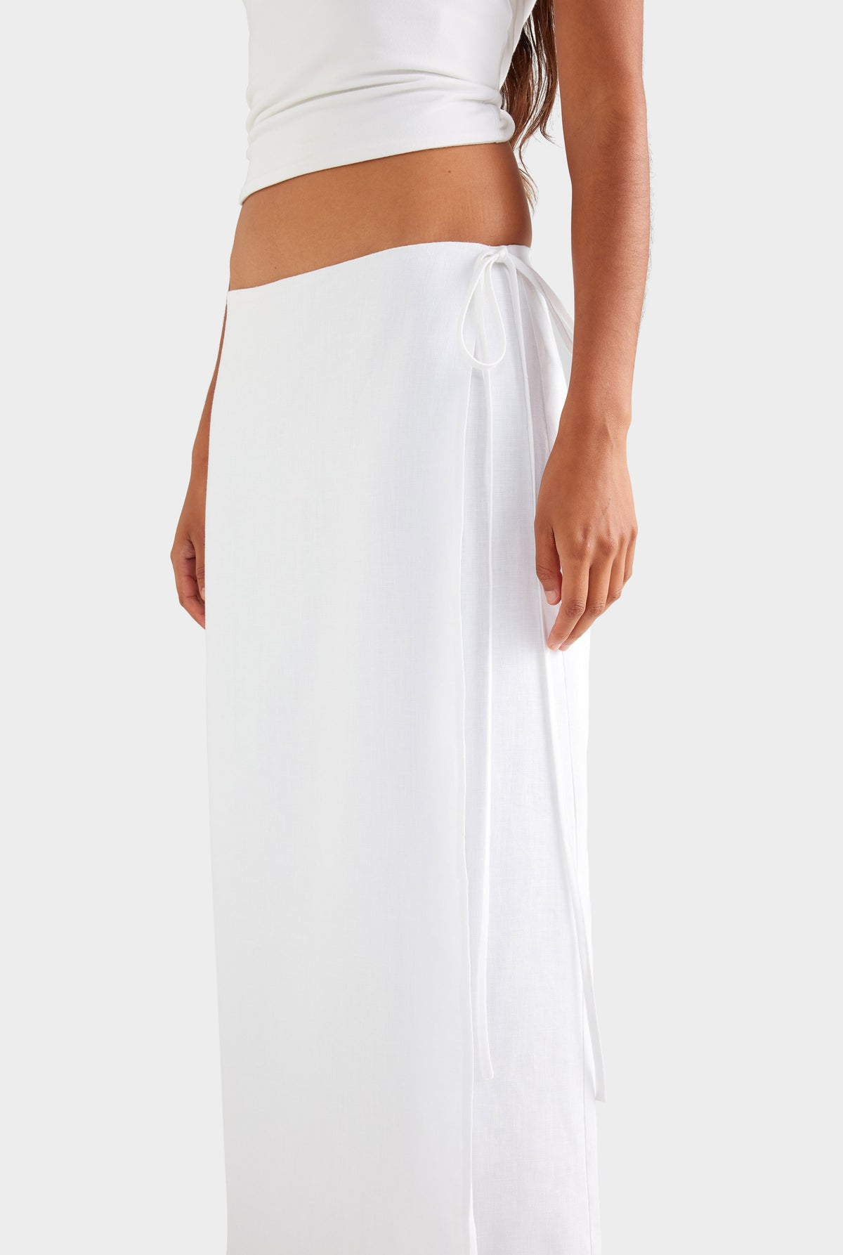 Linen Wrap Maxi Skirt - White