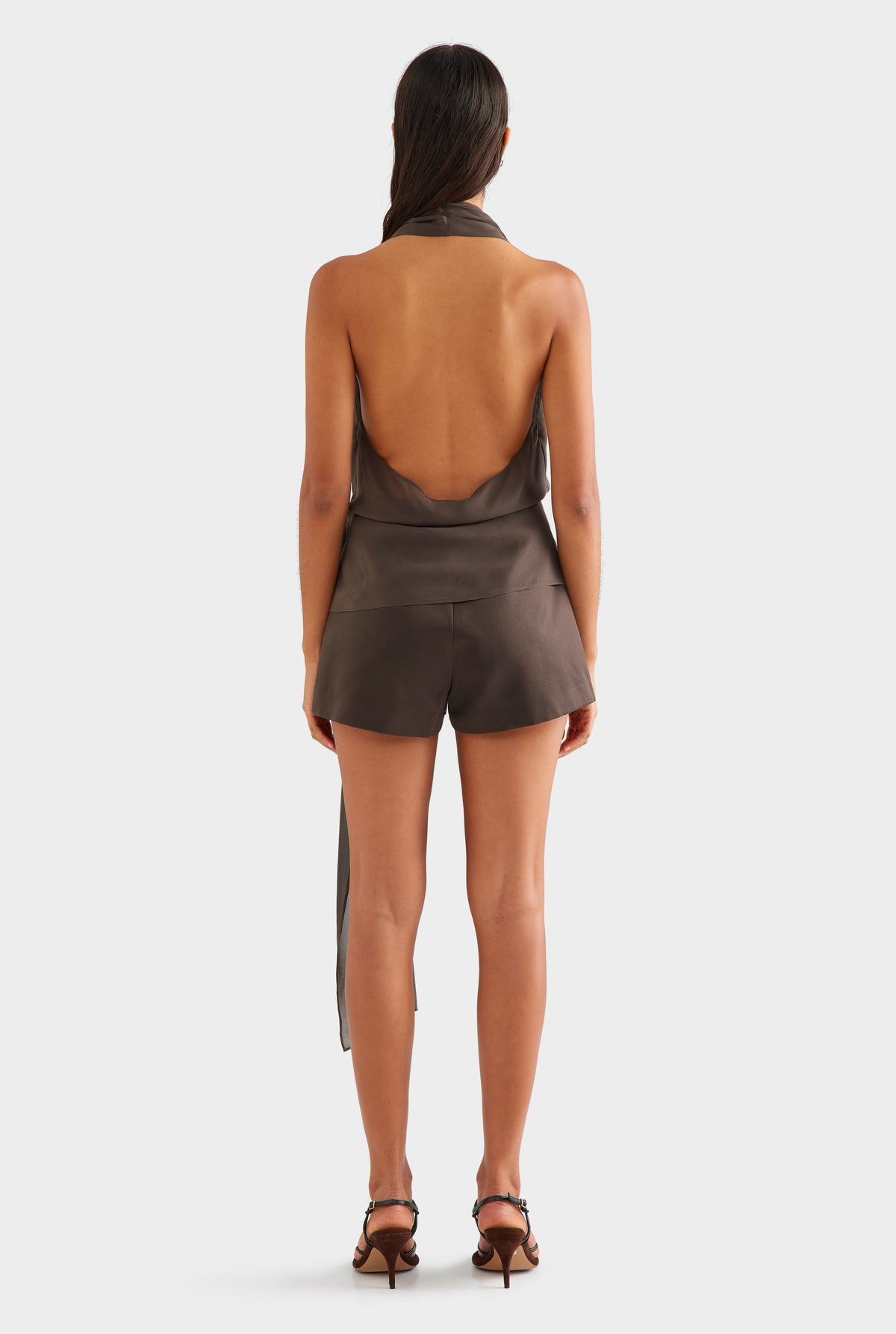 Silk Belted Draped Top - Cacao