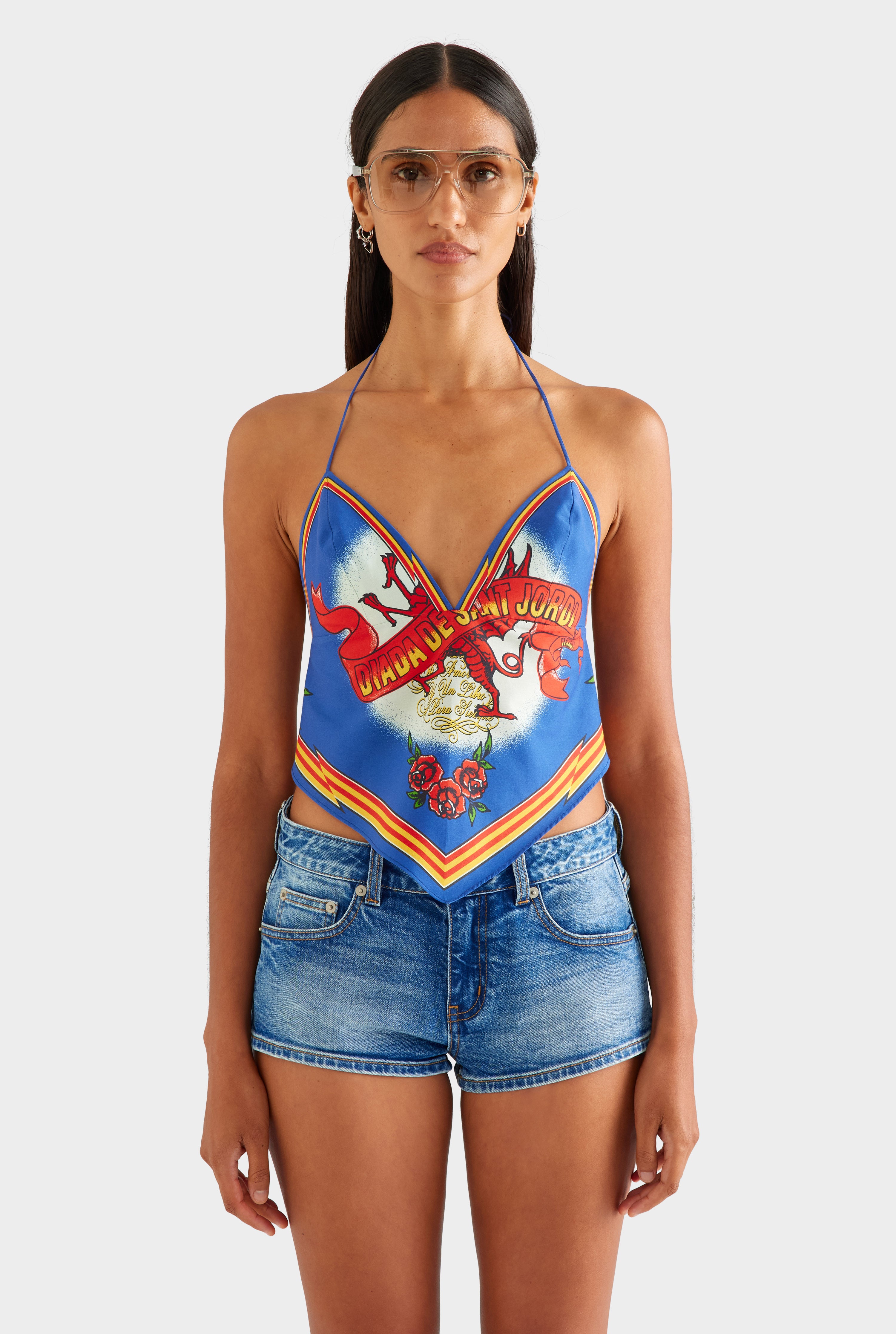 Cotton Halter Scarf Top - Diada de Sant Jordi
