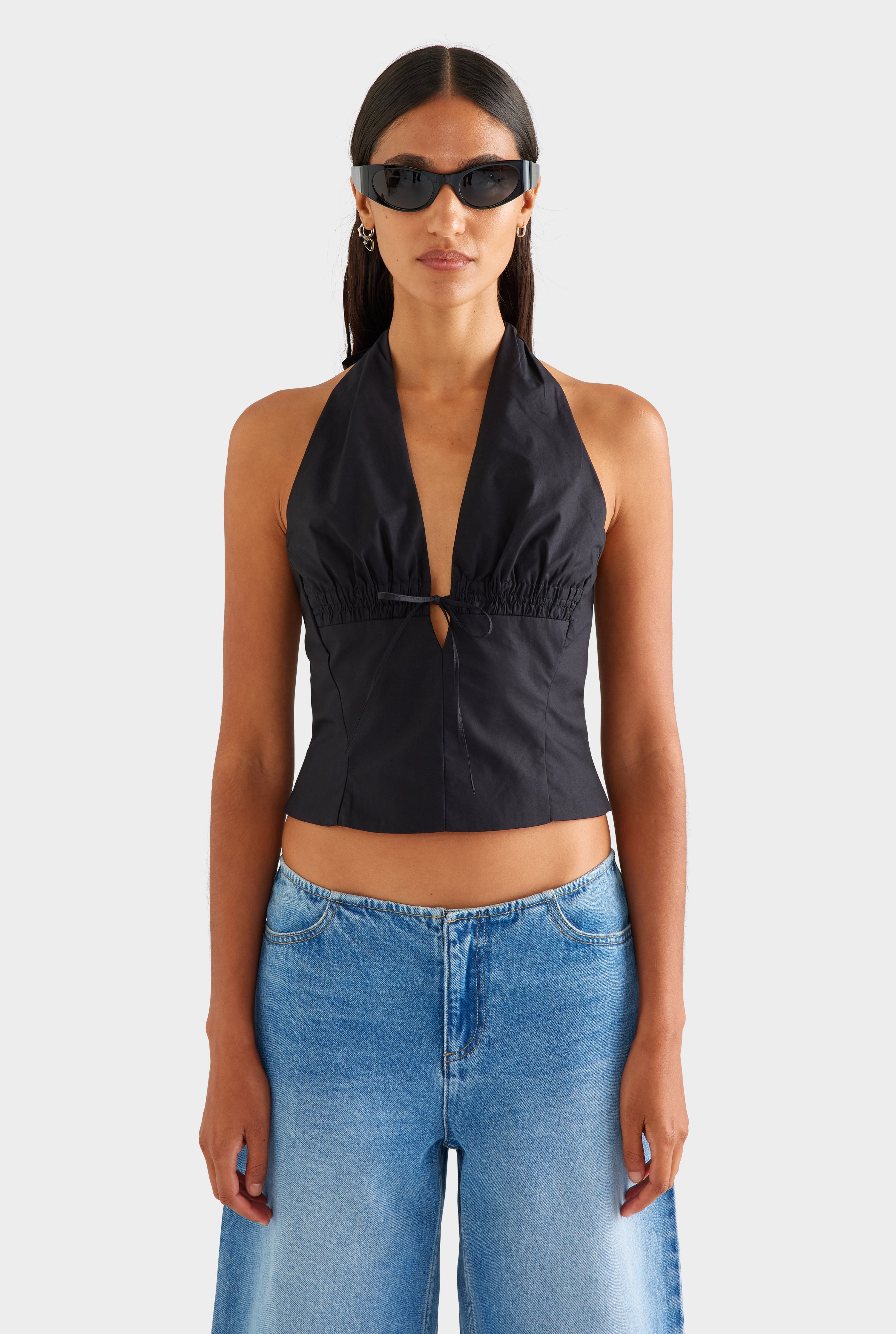Fitted Cotton Halter - Black