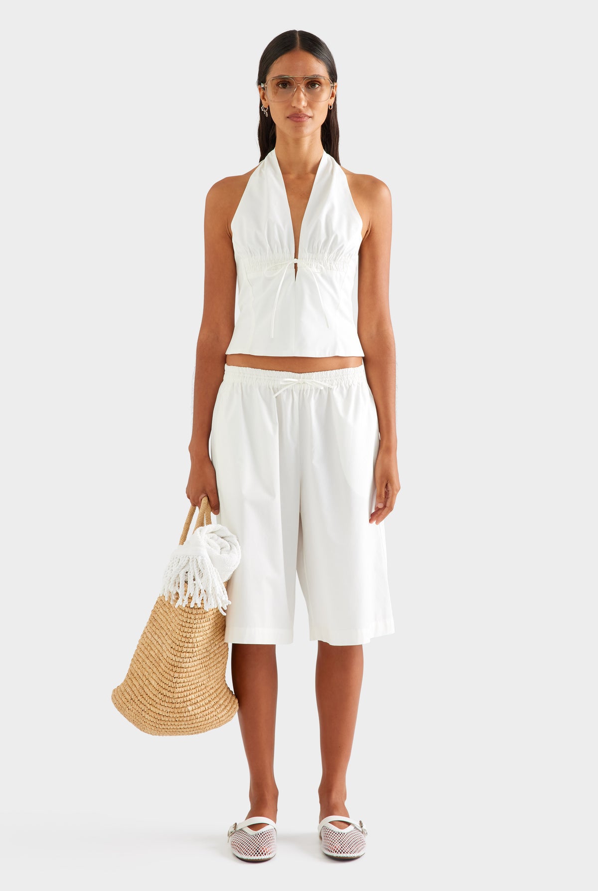 Fitted Cotton Halter - White