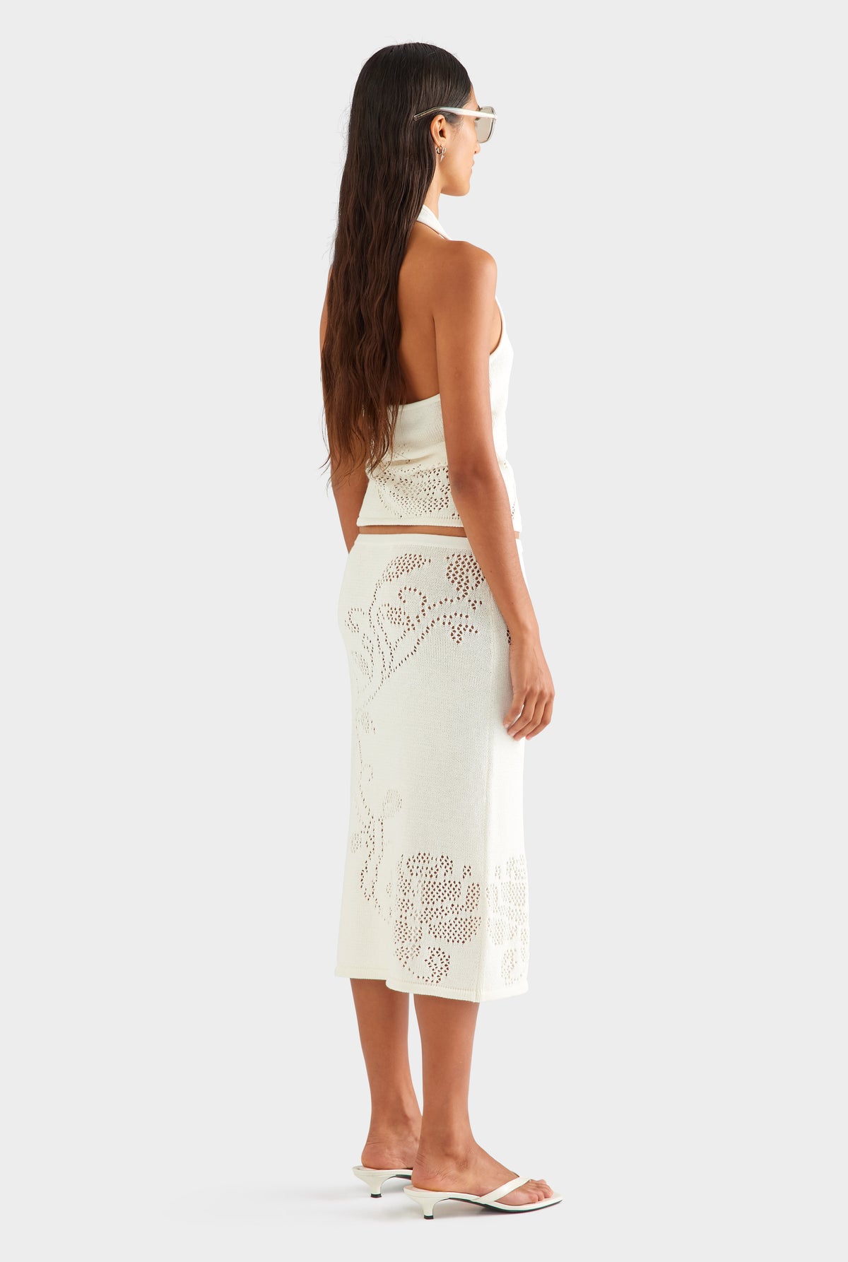 Floral Pointelle Cotton Knit Top - Off White