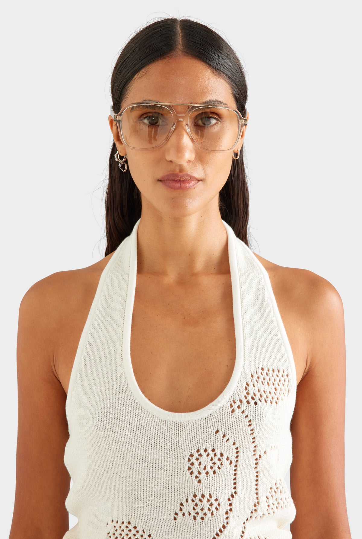 Floral Pointelle Cotton Knit Top - Off White