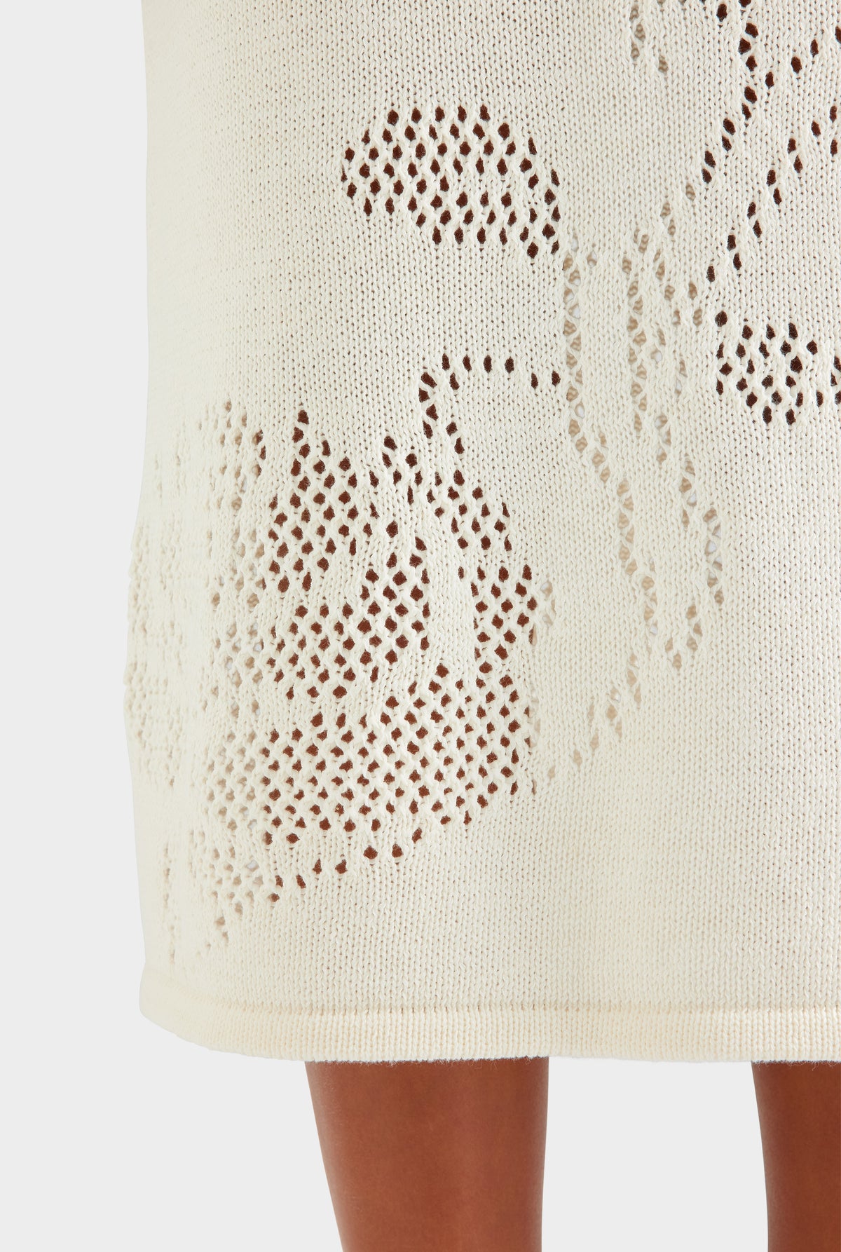 Floral Pointelle Cotton Knit Skirt - Off White