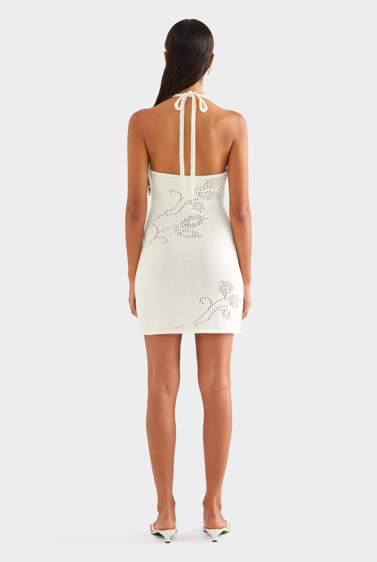 Floral Pointelle Cotton Knit Mini Dress - Off White