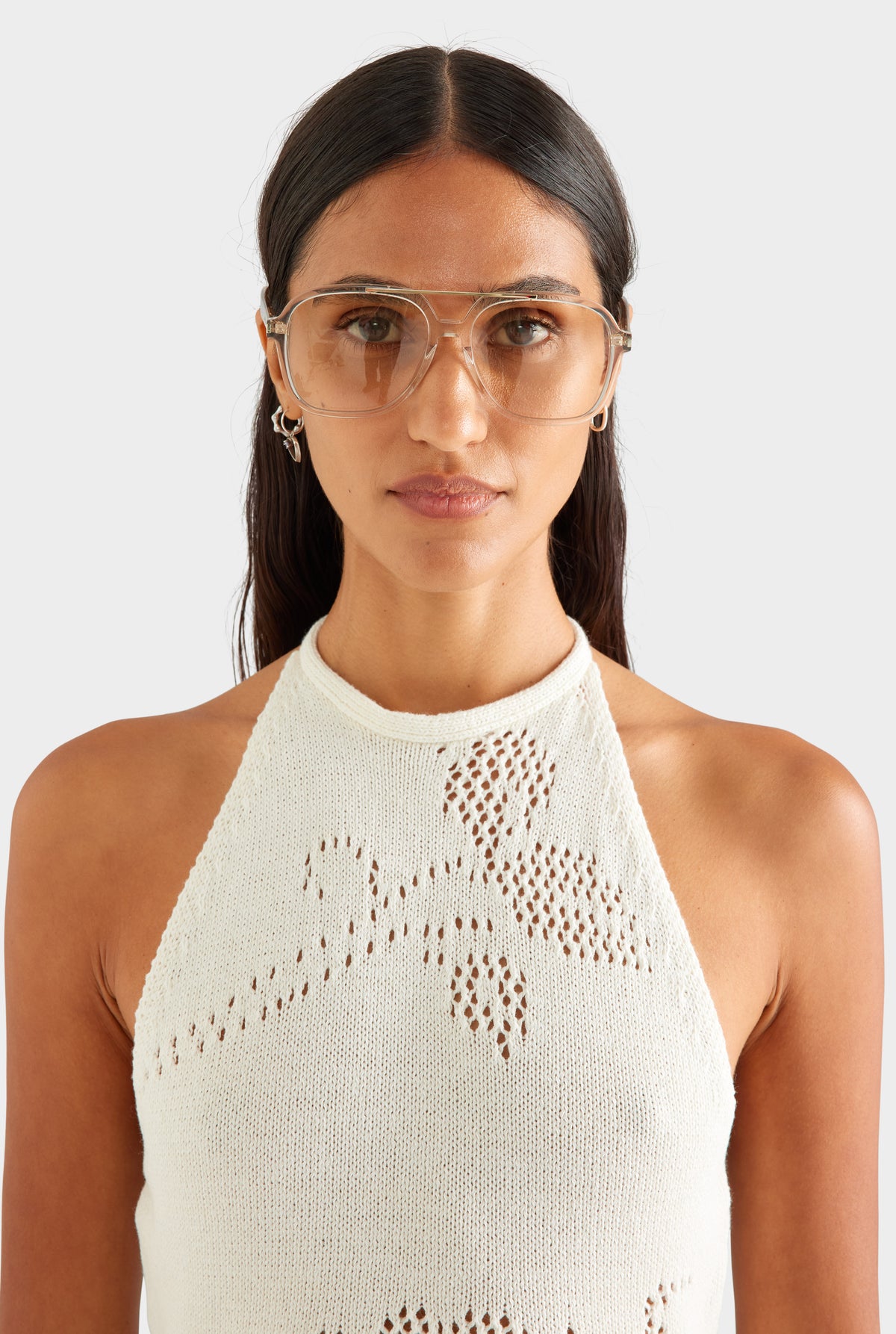 Floral Pointelle Cotton Knit Mini Dress - Off White