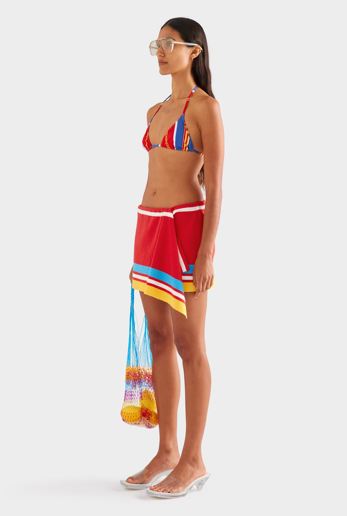 Terry Knit Mini Sarong Skirt - Catalan Red/Cobalt Stripe