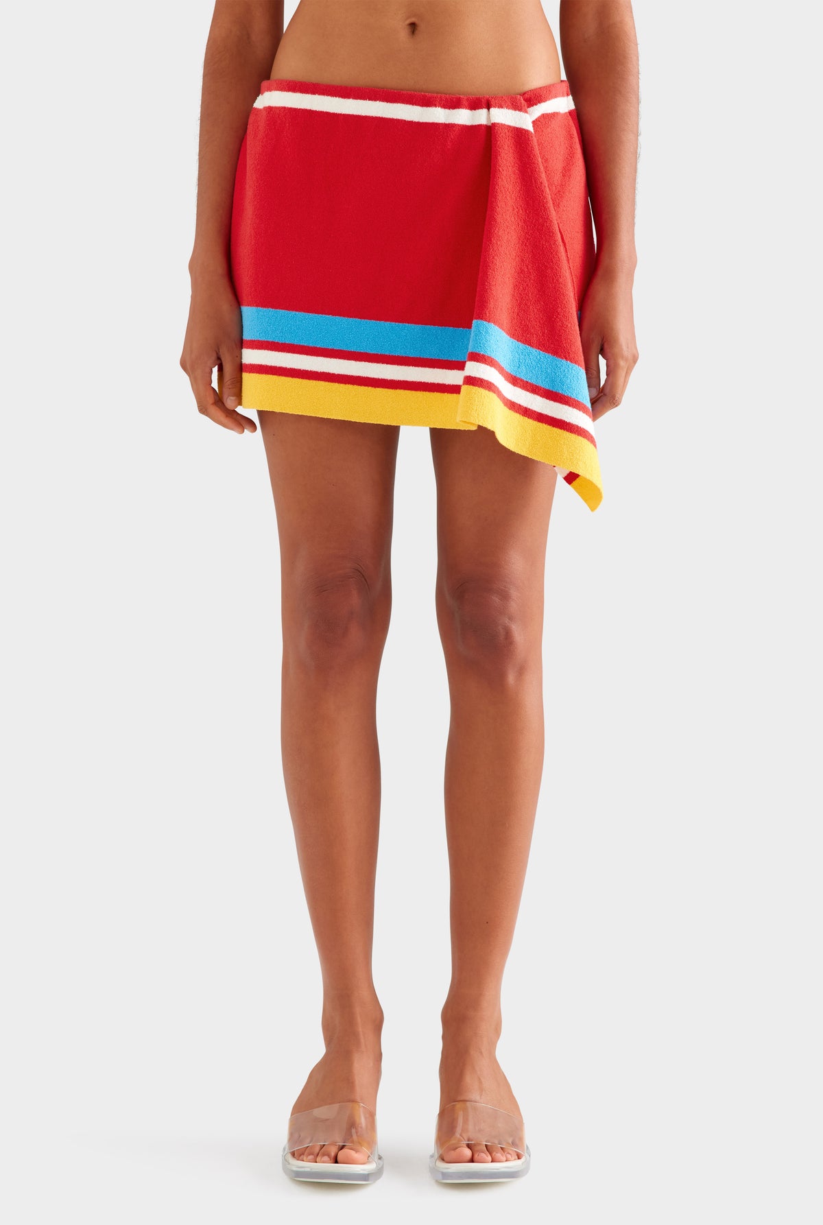 Terry Knit Mini Sarong Skirt - Catalan Red/Cobalt Stripe
