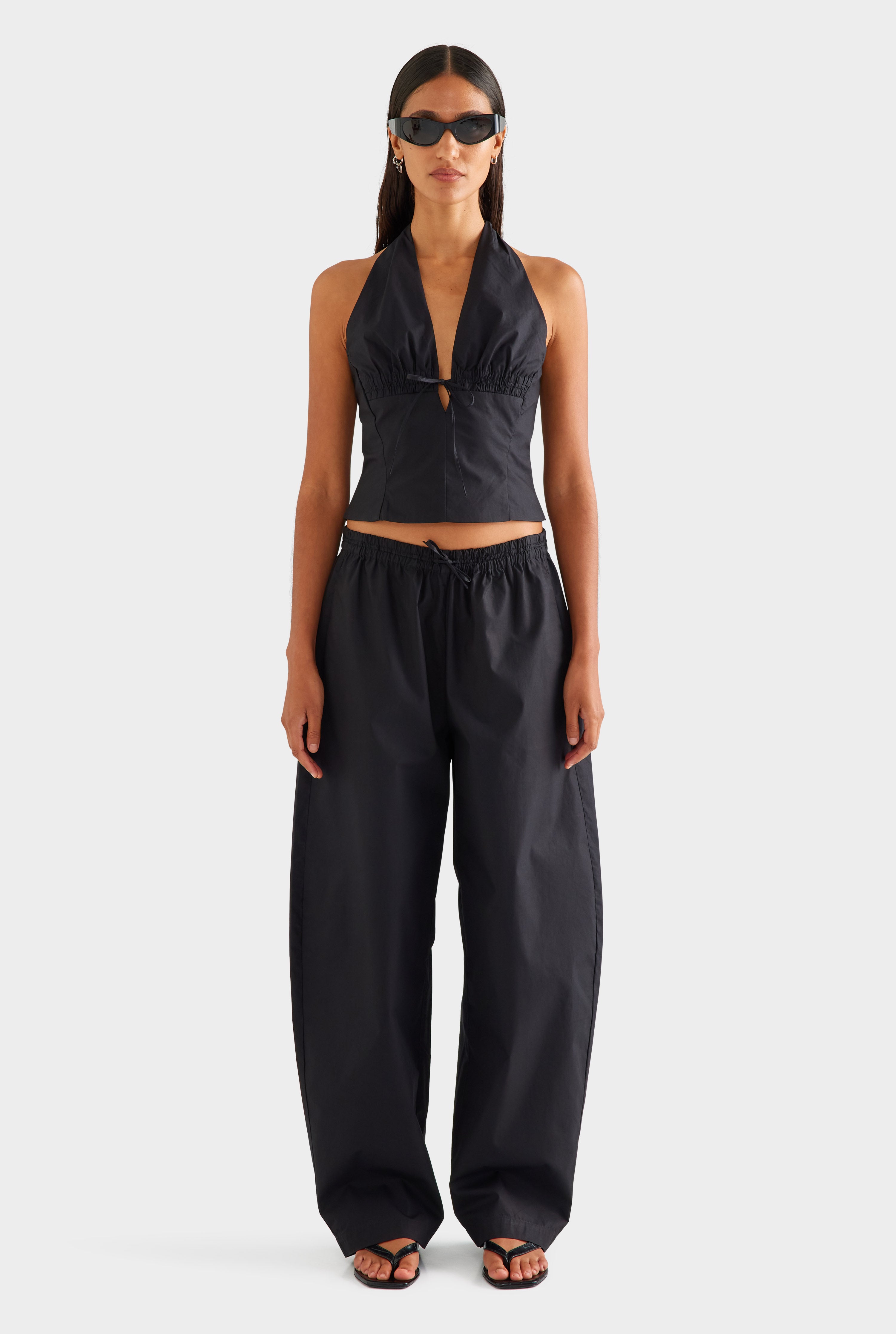 Cotton Barrel Leg Pant - Black