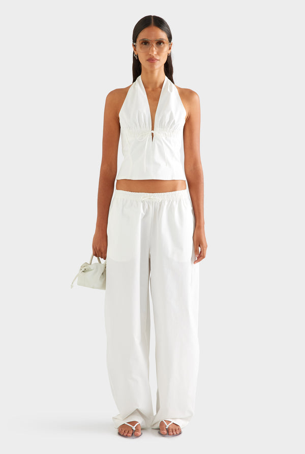 Cotton Barrel Leg Pant - White