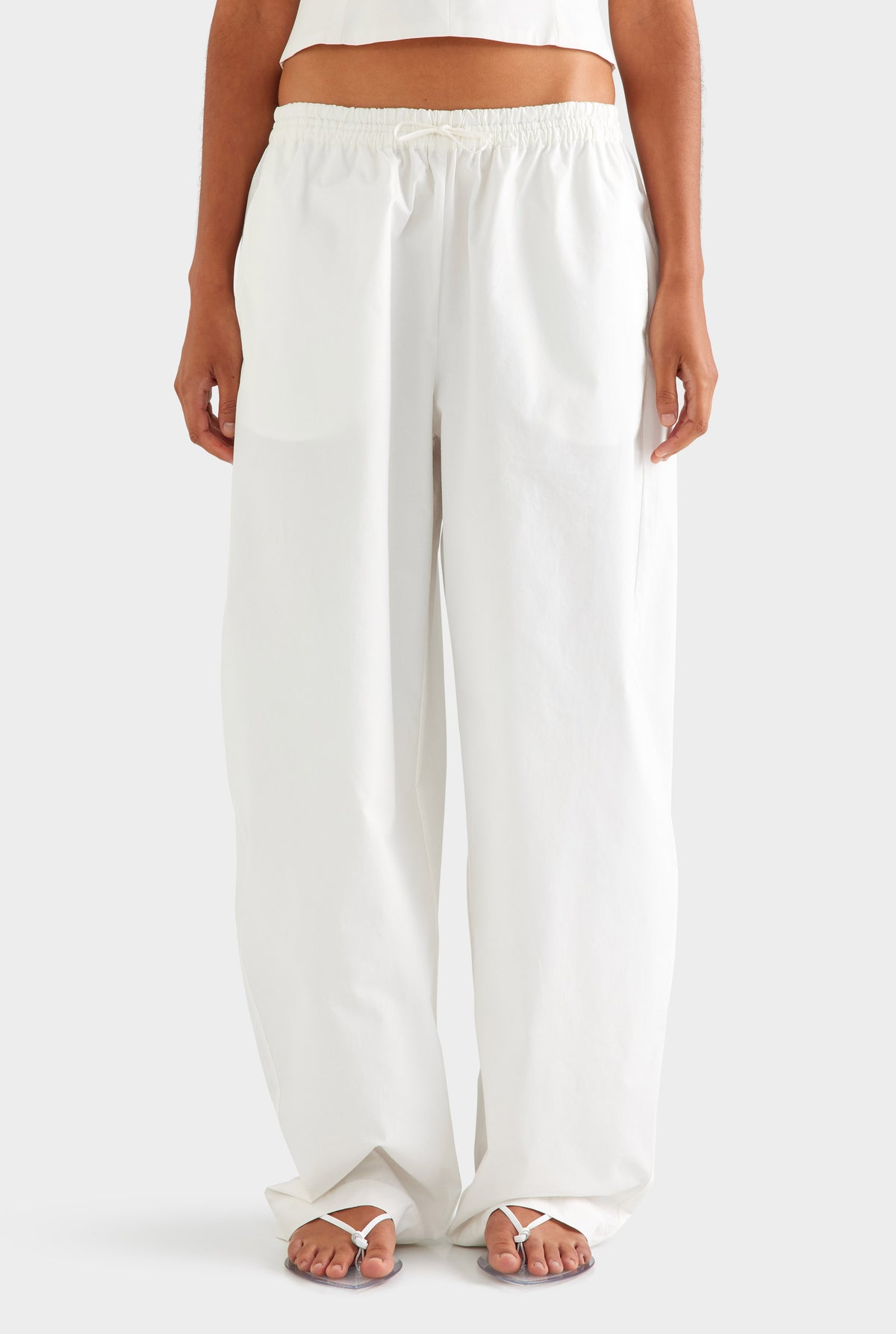 Cotton Barrel Leg Pant - White