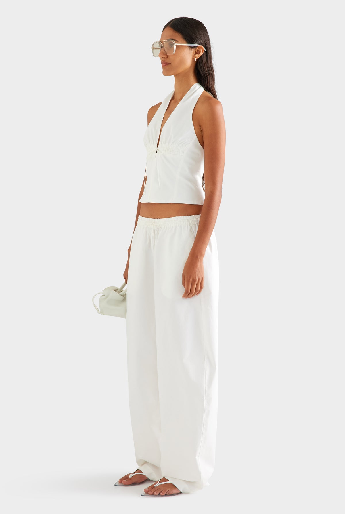Cotton Barrel Leg Pant - White