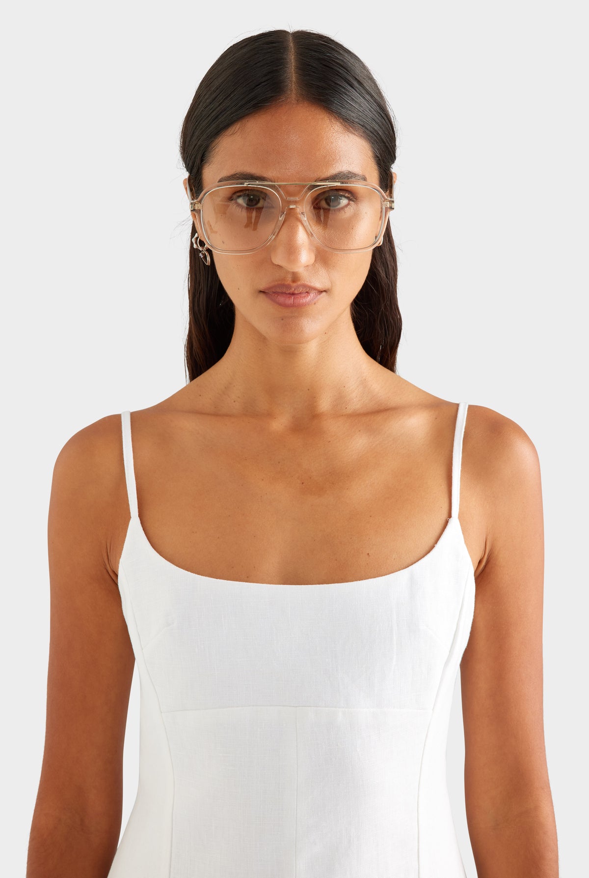 Linen Panelled Mini Dress - White