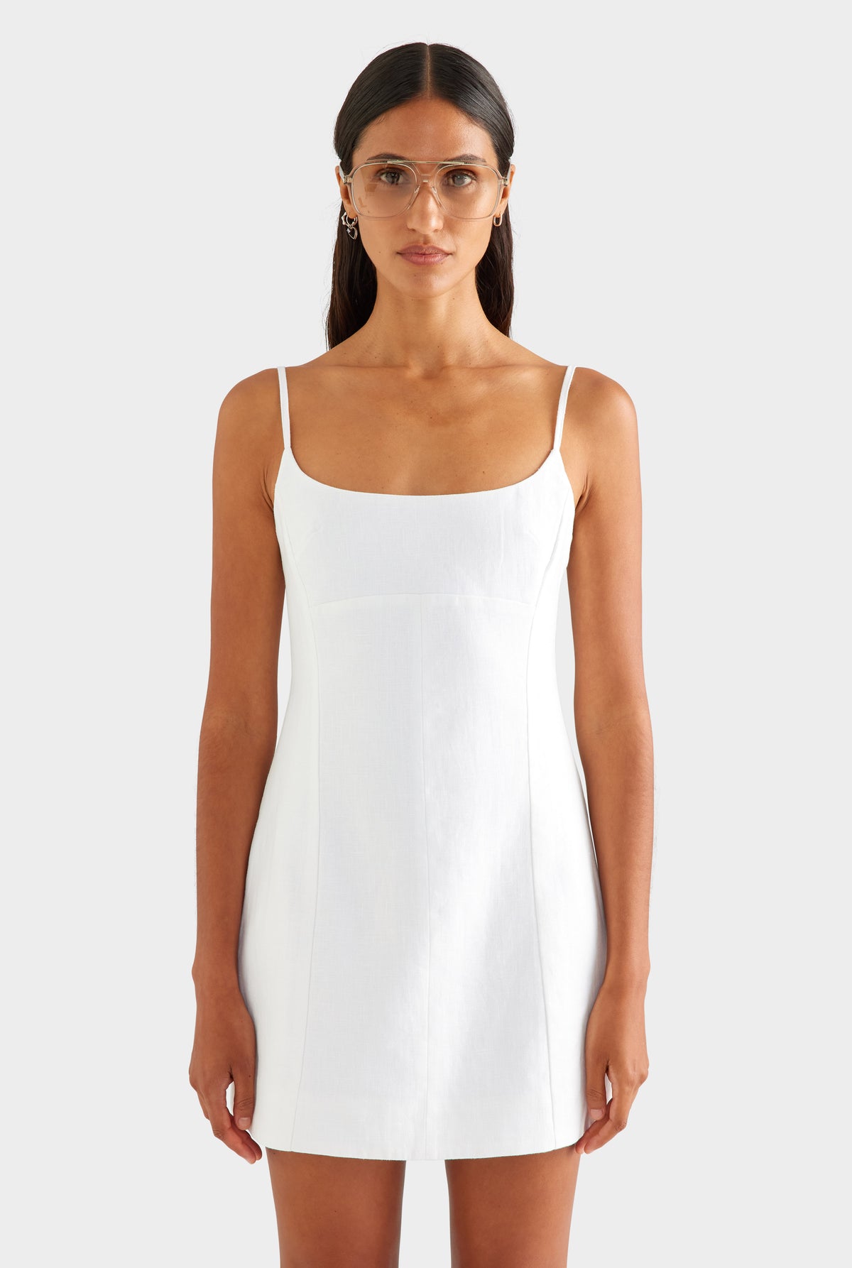 Linen Panelled Mini Dress - White