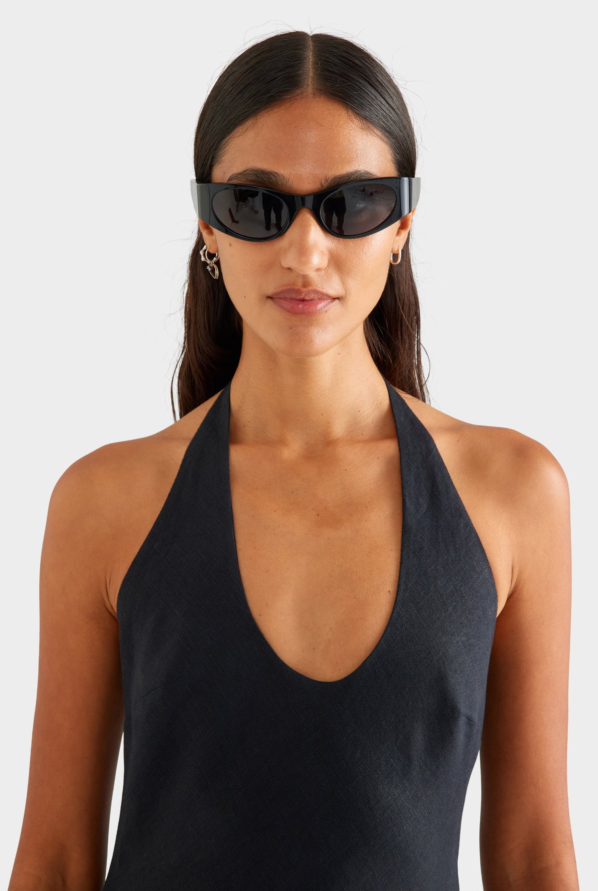 Bias Halter Linen Maxi Dress - Black