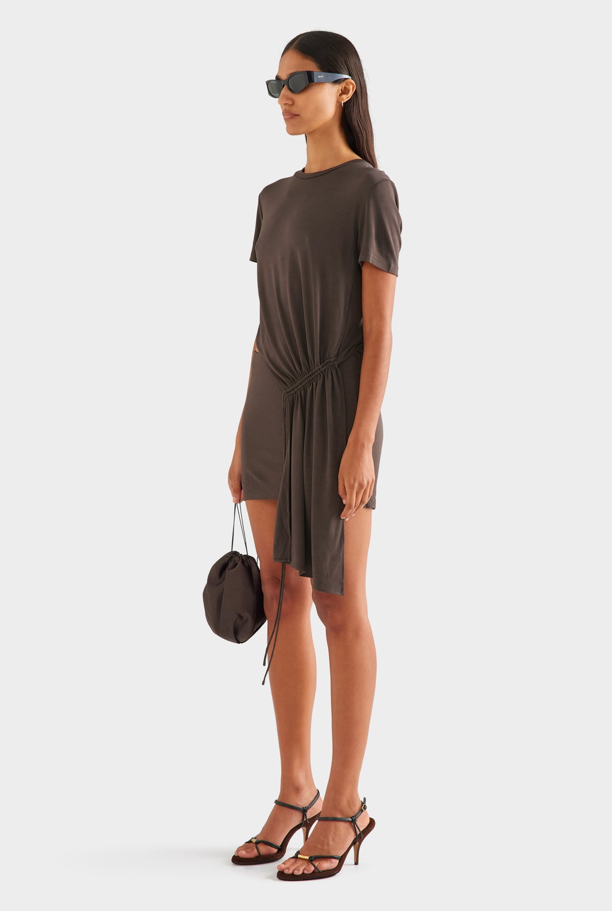 Drawstring Sash Mini Dress - Cacao
