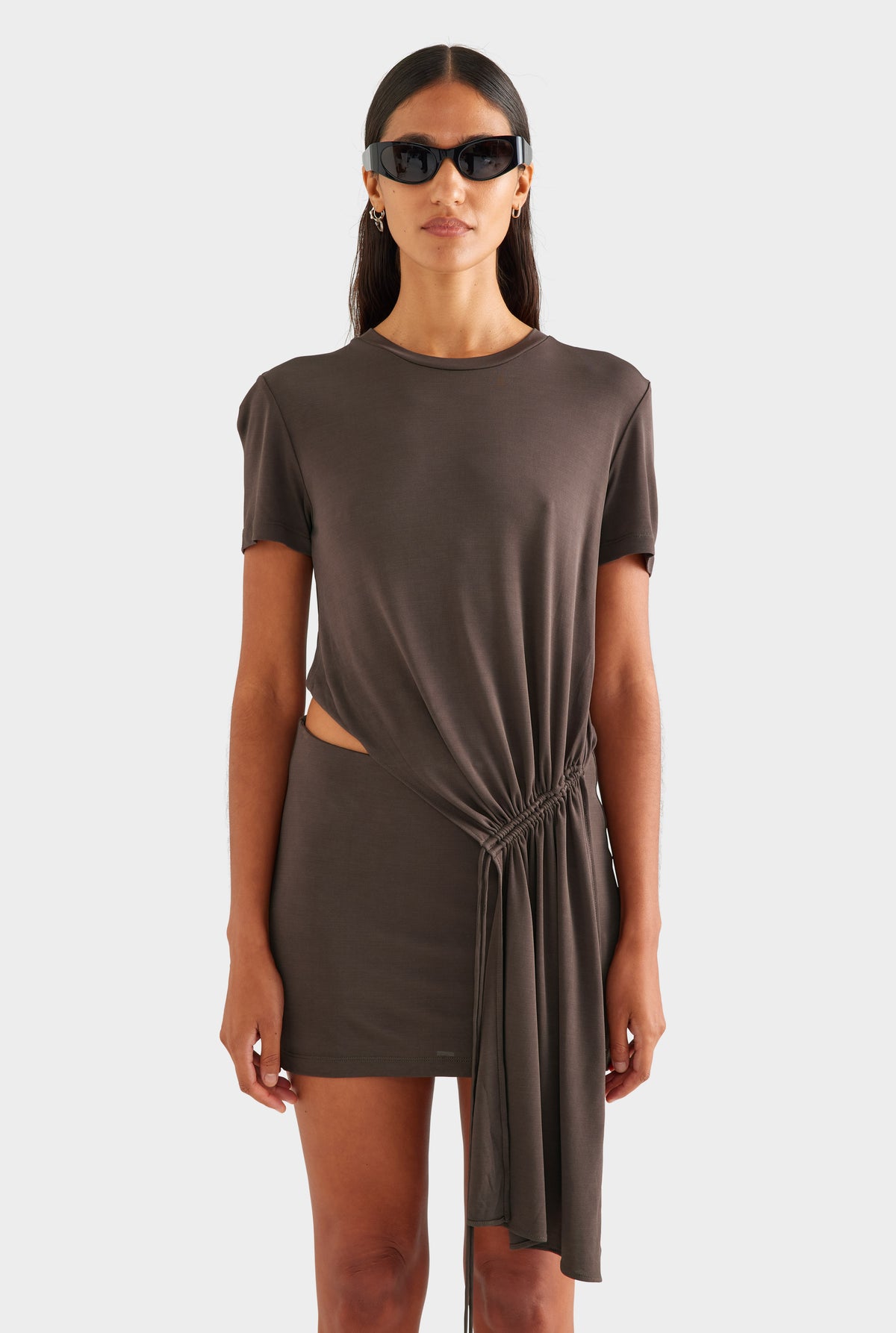 Drawstring Sash Mini Dress - Cacao