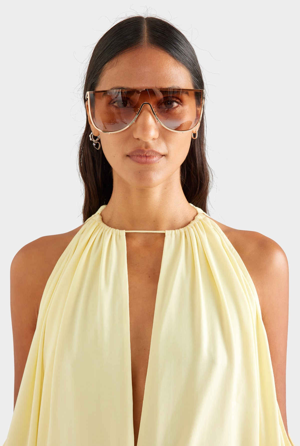 Draped Sleeve Mini Dress - Pastel Yellow