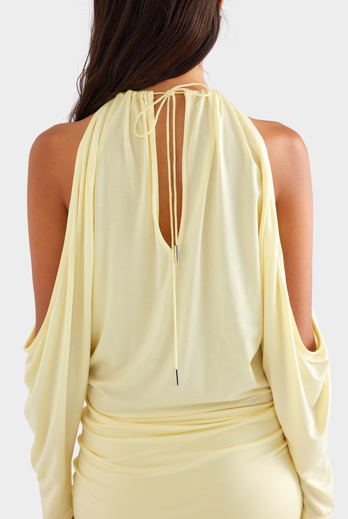 Draped Sleeve Mini Dress - Pastel Yellow
