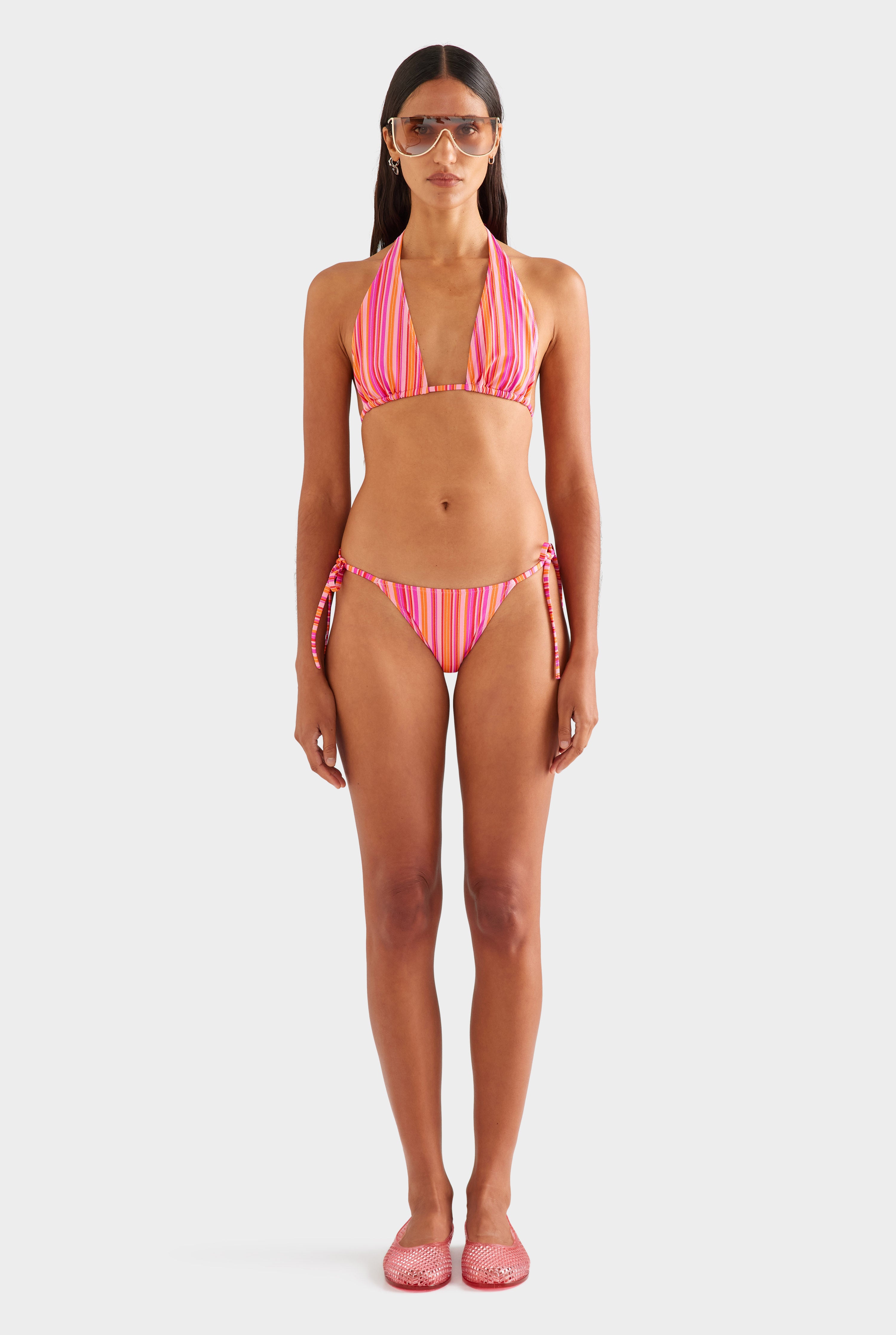 Stripe Tie Side Bikini Brief - Pink/Orange Stripe [[SU26 - WOMENS - D2 - 41050 - Stripe High Tri - Pink-Orange Stripe - 41055 - Stripe Tie Side Bikini Brief - Pink-Orange Stripe_0210 copy.jpg]]