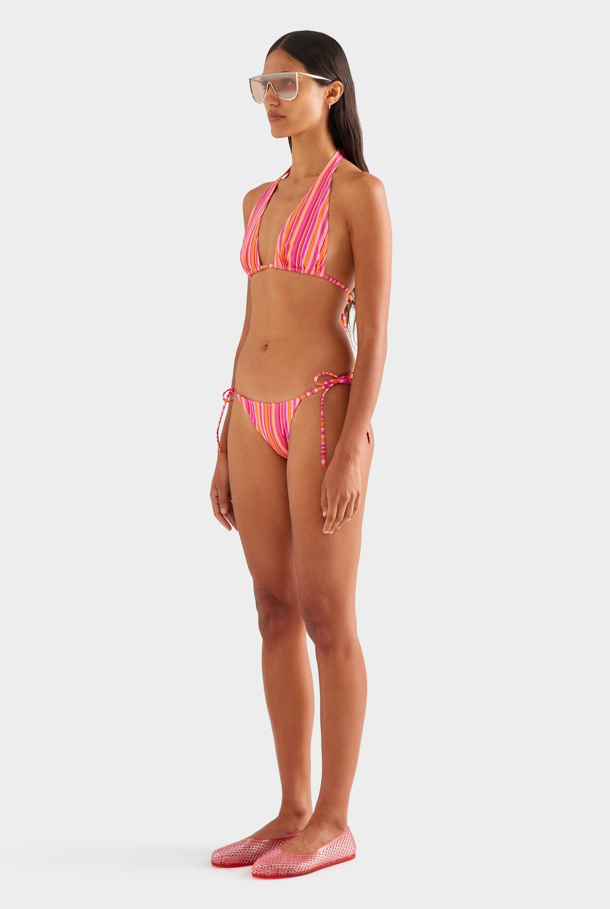 Stripe Tie Side Bikini Brief - Pink/Orange Stripe [[SU26 - WOMENS - D2 - 41050 - Stripe High Tri - Pink-Orange Stripe - 41055 - Stripe Tie Side Bikini Brief - Pink-Orange Stripe_0211.jpg]]