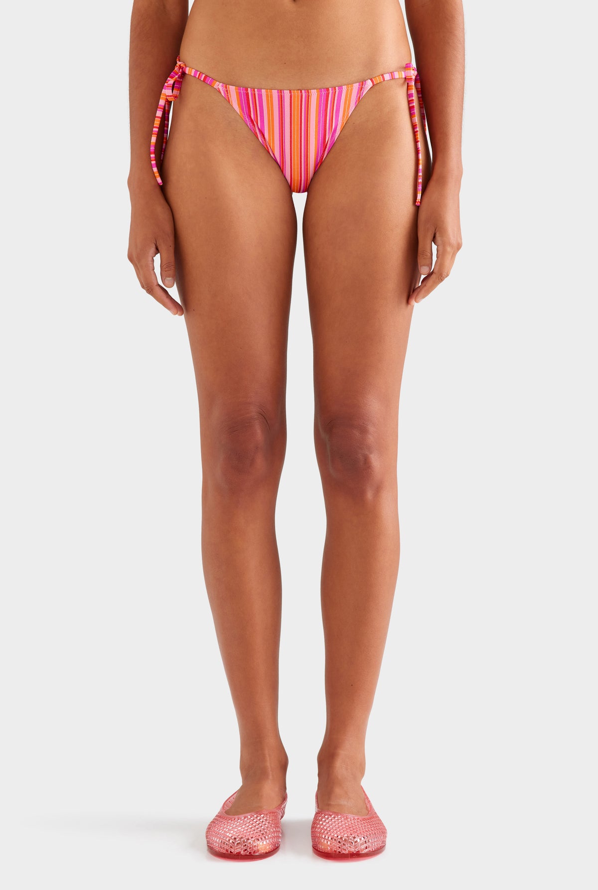 Stripe Tie Side Bikini Brief - Pink/Orange Stripe [[SU26 - WOMENS - D2 - 41050 - Stripe High Tri - Pink-Orange Stripe - 41055 - Stripe Tie Side Bikini Brief - Pink-Orange Stripe_0219 copy.jpg]]