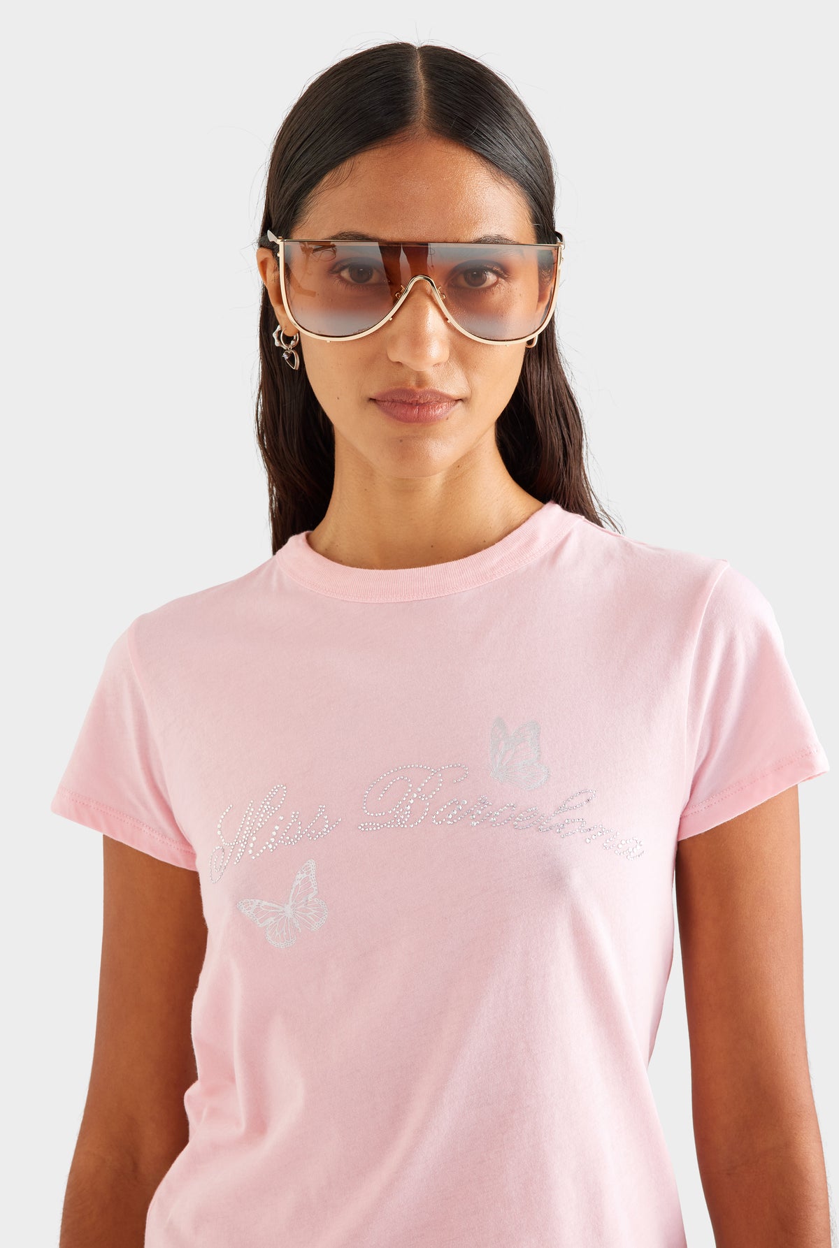 Lightweight Cotton Baby Tee - Pink/Miss Barcelona [[SU26 - WOMENS - D2 - 42133 - Lightweight Cotton Baby Tee - Pink Miss Barcelona - 44059 - Low Rise Denim MIni Short - Vintage Mid Indigo_0131.jpg]]