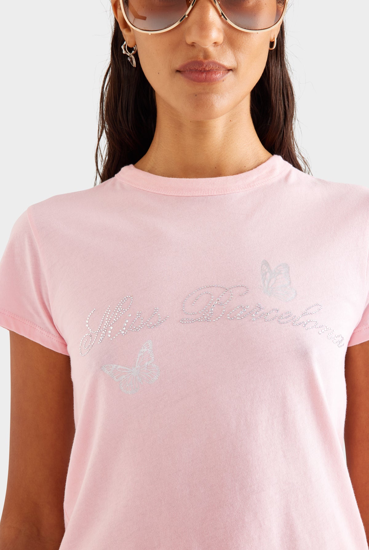 Lightweight Cotton Baby Tee - Pink/Miss Barcelona [[SU26 - WOMENS - D2 - 42133 - Lightweight Cotton Baby Tee - Pink Miss Barcelona - 44059 - Low Rise Denim MIni Short - Vintage Mid Indigo_0132.jpg]]