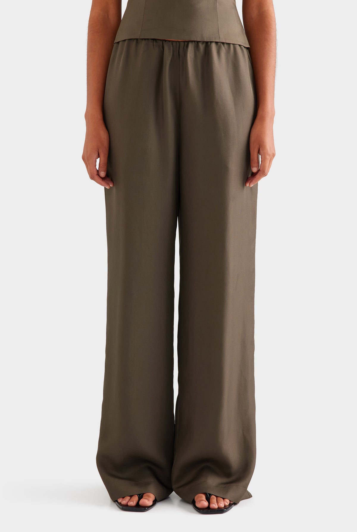 Silk Cowl Bustier - Dark Olive [[SU26 - WOMENS - D2 - 42134 - Silk Cowl Bustier - Dark Olive - 15087 - Silk Relaxed Pant - Dark Olive_0328.jpg]]