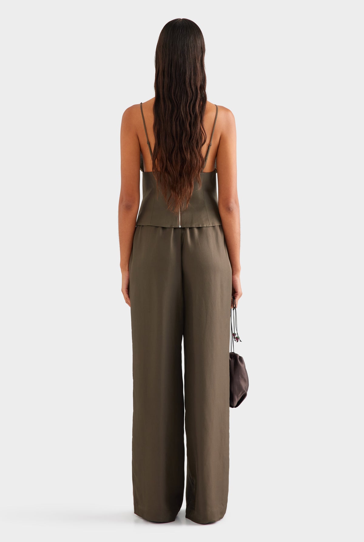 Silk Cowl Bustier - Dark Olive [[SU26 - WOMENS - D2 - 42134 - Silk Cowl Bustier - Dark Olive - 15087 - Silk Relaxed Pant - Dark Olive_0332.jpg]]