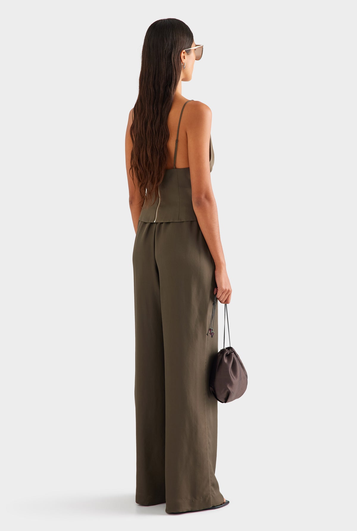 Silk Cowl Bustier - Dark Olive [[SU26 - WOMENS - D2 - 42134 - Silk Cowl Bustier - Dark Olive - 15087 - Silk Relaxed Pant - Dark Olive_0333.jpg]]