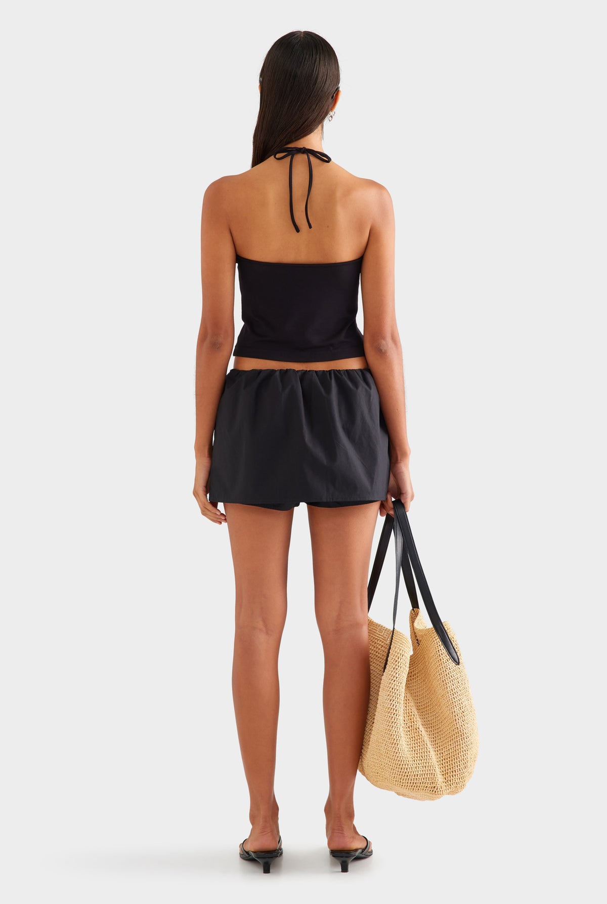 High V Neck Halter Tank - Black [[SU26 - WOMENS - D2 - 42184 - High V Neck Halter Tank - Black - 44050 - Cotton Elasticated Skort - Black_0078.jpg]]