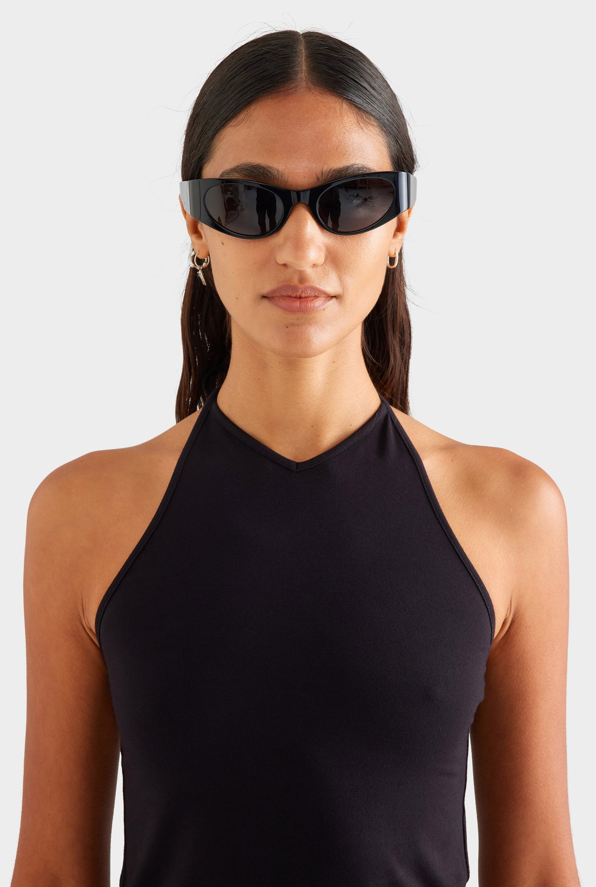 High V Neck Halter Tank - Black [[SU26 - WOMENS - D2 - 42184 - High V Neck Halter Tank - Black - 44050 - Cotton Elasticated Skort - Black_0082.jpg]]