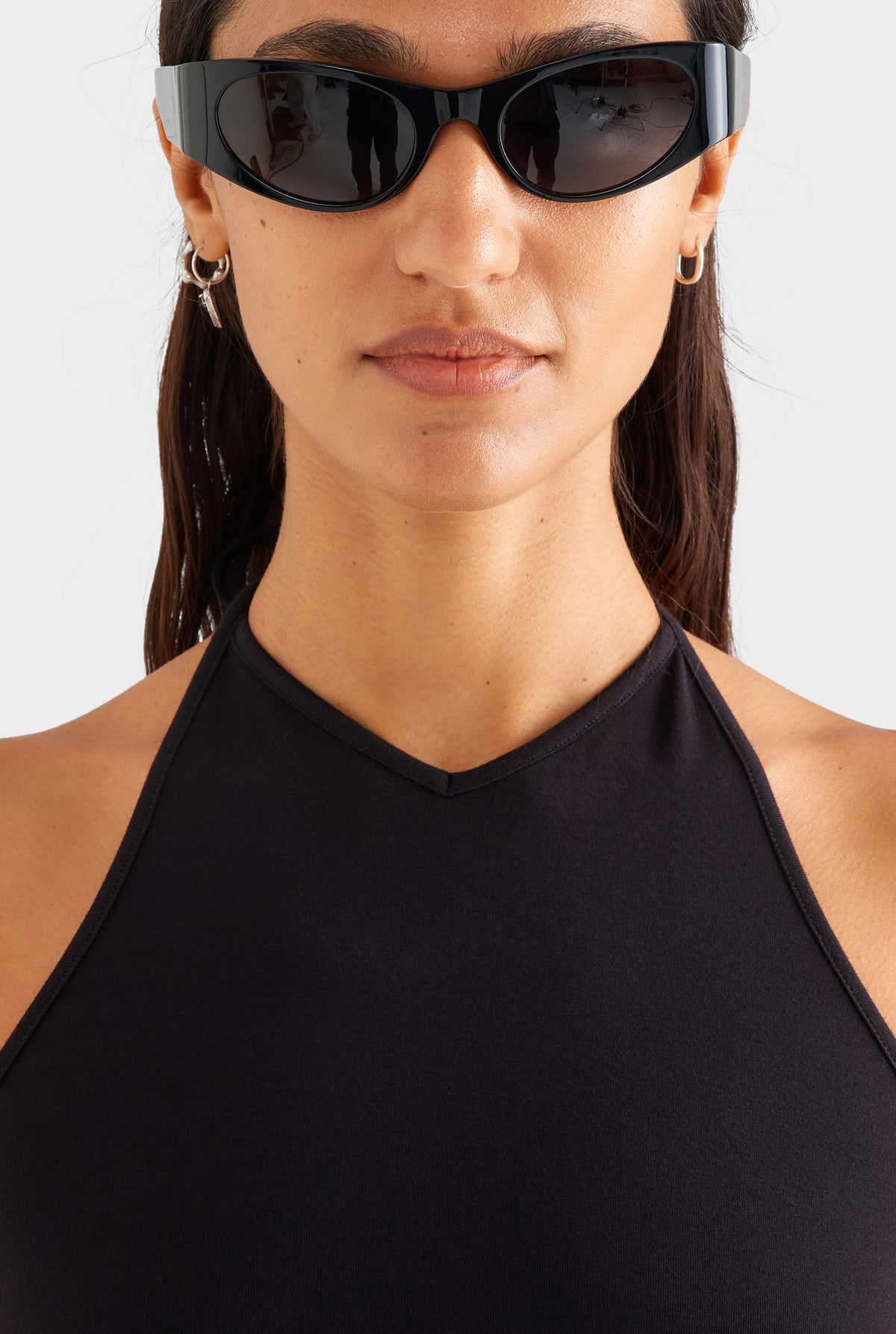 High V Neck Halter Tank - Black [[SU26 - WOMENS - D2 - 42184 - High V Neck Halter Tank - Black - 44050 - Cotton Elasticated Skort - Black_0082_crop.jpg]]